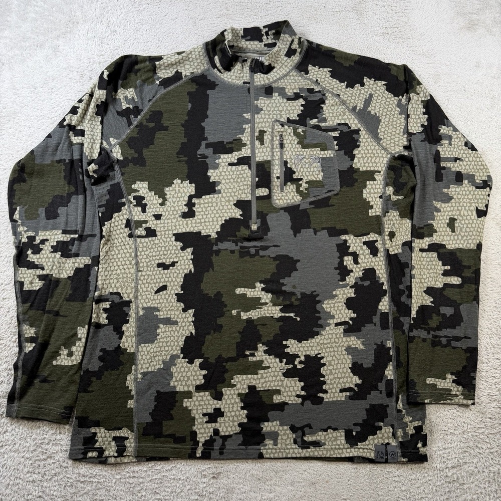KUIU Pullover Mens XL Verde Camo 1/4 Zip Hunting Fleece Performance Outdoor